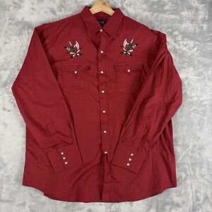 VTG Blair Western Cowboy Shirt Men's XL Red Pearl Snap Embroidered Native Americ